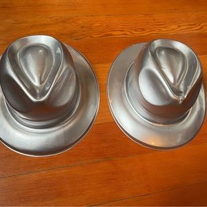 Pair of Plastic Silver Fedora Costume Hats